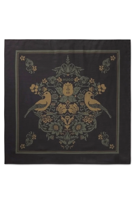 HUGO HUGO ΦΟΥΛΑΡΙ BANDANA CM60X60 FLORAL XAKI-MAΥΡΟ