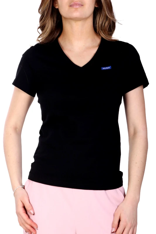 HUGO BLUE HUGO BLUE T-SHIRT CLASSIC V_B V-NECK LOGO ΜΑΥΡΟ