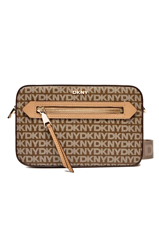 DKNY DKNY ΤΣΑΝΤΑ CROSSBODY BRYANT AVE CAMERA BAG ALL OVER LOGO ΜΠΕΖ-ΚΑΦΕ
