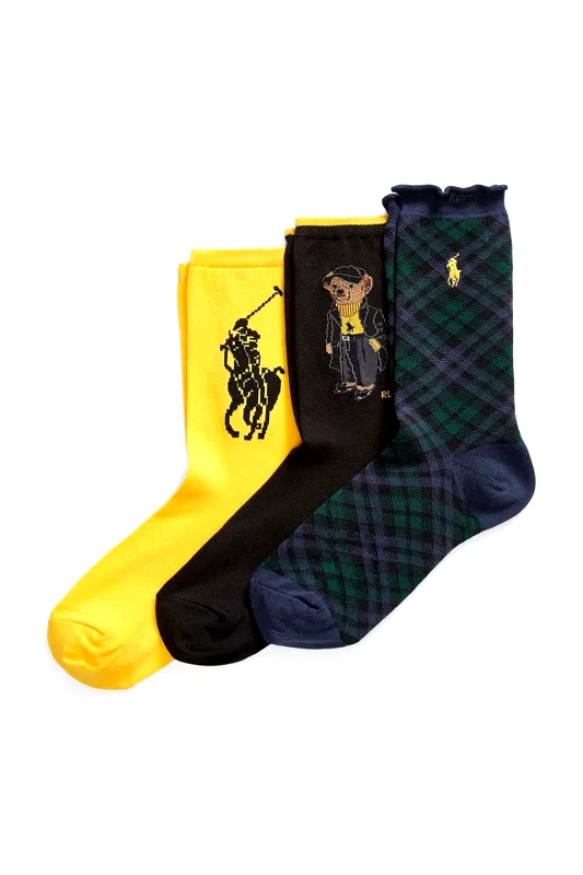 RALPH LAUREN RALPH LAUREN ΚΑΛΤΣΕΣ ΓΥΝΑΙΚΕΙΕΣ 3 PAIRS MULTI HERITAGE LOGO BEAR GIFT BOX ΚΙΤΡΙΝΟ-ΜΑΥΡΟ-ΜΠΛΕ ΠΡΑΣΙΝΟ