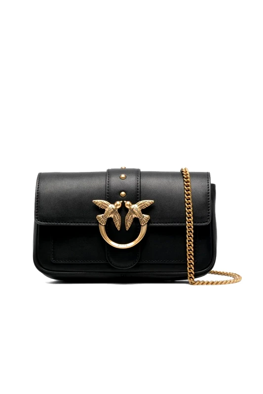 PINKO PINKO ΤΣΑΝΤΑΚΙ LOVE ONE POCKET C VITELLO SETA ΑΛΥΣΙΔΑ ΜΑΥΡΟ /ΧΡΥΣΟ