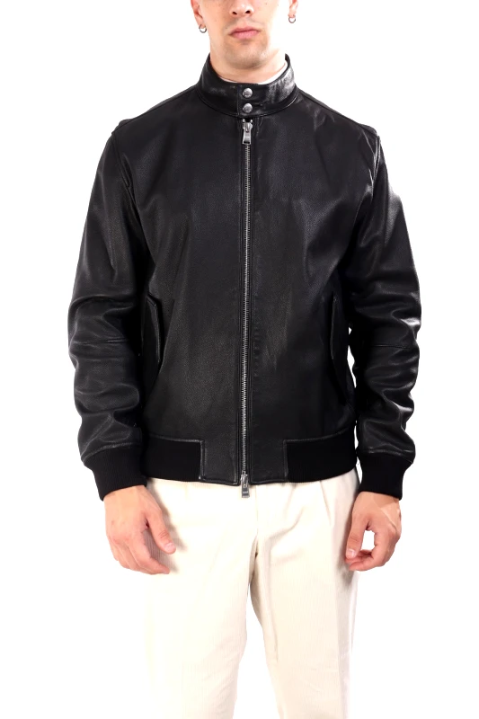 BOSS BOSS ΜΠΟΥΦΑΝ ΔΕΡΜΑ BOMBER H-MOINER ΜΑΥΡΟ