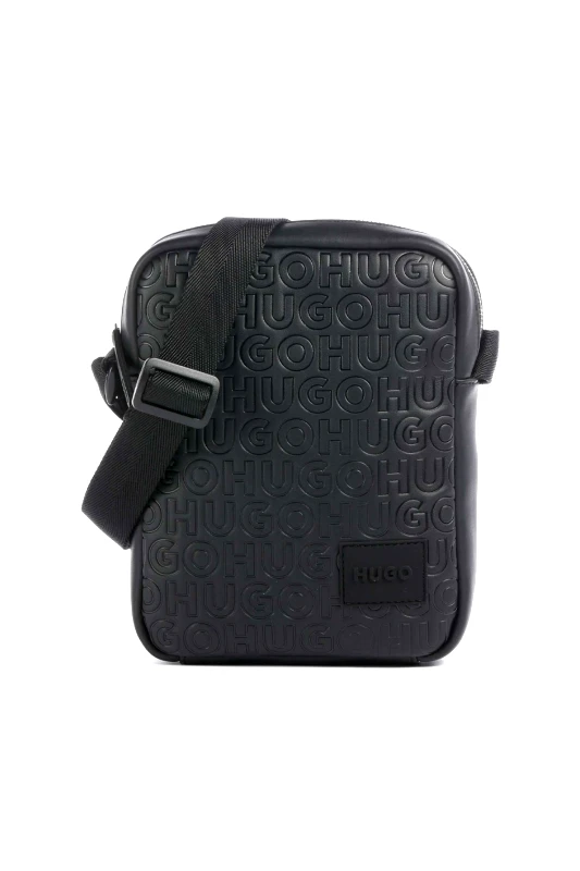 HUGO HUGO ΤΣΑΝΤΑΚΙ CROSSBODY ETHON2.0HI_MN_NS ZIP ALL OVER LOGO ΜΑΥΡΟ