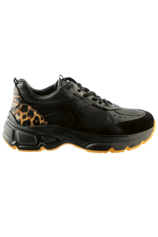 HOGL HOGL ΠΑΠΟΥΤΣΙΑ SNEAKERS ΛΕΟΠΑΡ ΛΕΠΤΟΜΕΡΕΙΑ ΜΕΤΑΛΛΙΚΟ LOGO ΜΑΥΡΟ