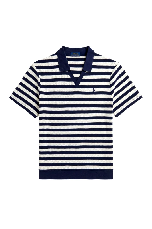 RALPH LAUREN RALPH LAUREN ΠΛΕΚΤΟ VNECK ΜΑΡΙΝΙΕΡΑ LOGO ΜΠΛΕ-ΛΕΥΚΟ