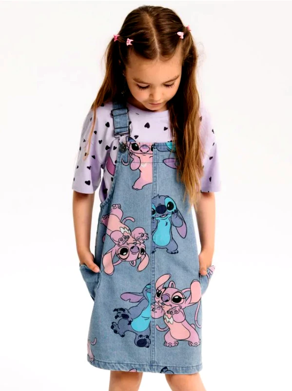 Sinsay Sinsay - Τζιν φόρεμα σαλοπέτα Stitch - μπλε