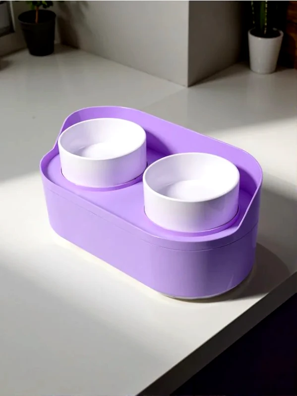 Sinsay Sinsay - Σετ από ανυψωμένα μπολ για σκύλους και γάτες με δοχείο αποθήκευσης φαγητού - μοβ