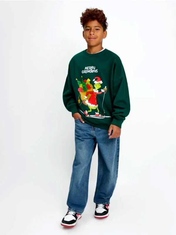 Sinsay Sinsay - Μπλούζα με λαιμόκοψη crewneck Grinch - green spruce