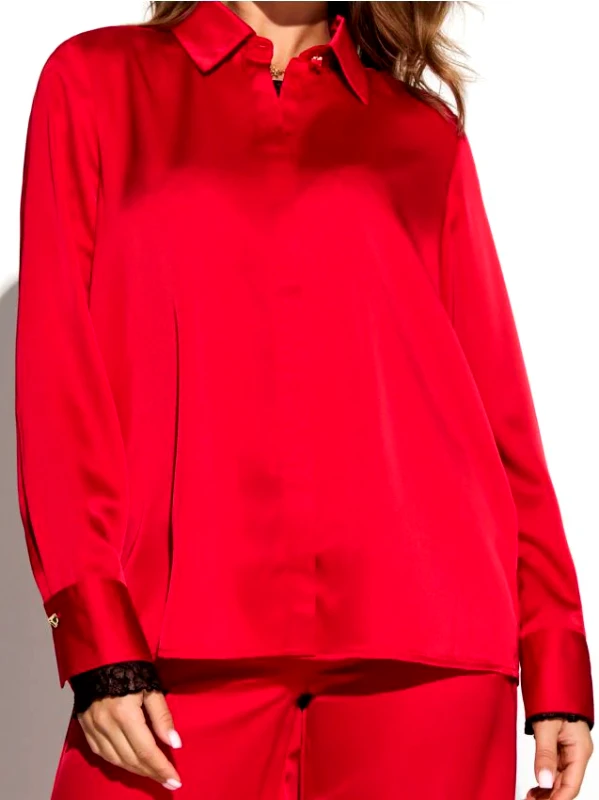 Sinsay Sinsay - Πουκάμισο με σατινέ φινίρισμα - κοκκινο