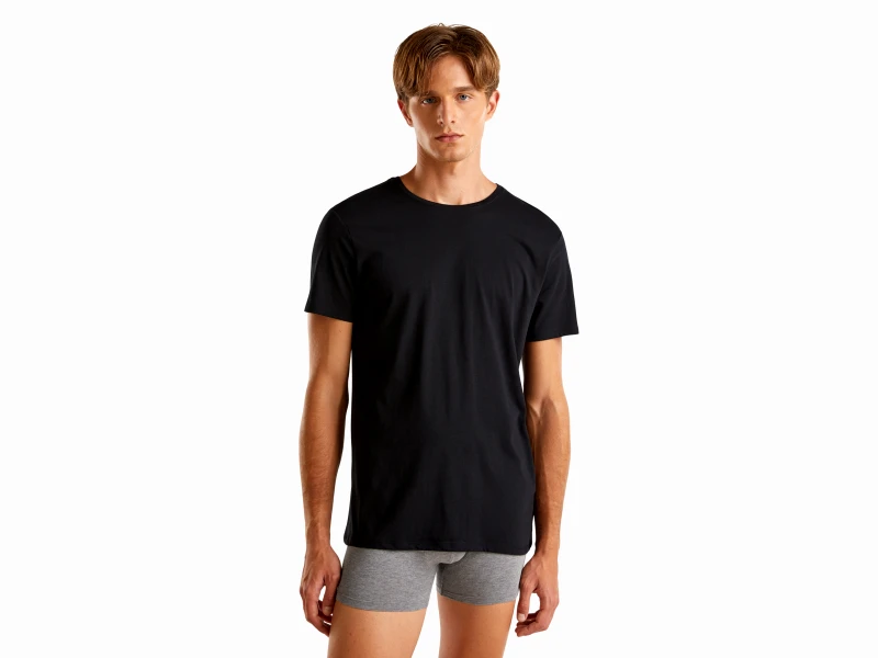 United Colors of Benetton Benetton, T-shirt Από Βαμβακερό Μακριά Ίνα, size M, Μαυρο, Ανδρικά