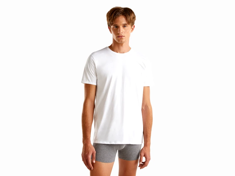 United Colors of Benetton Benetton, T-shirt Από Βαμβακερό Μακριά Ίνα, size XL, Λευκο, Ανδρικά