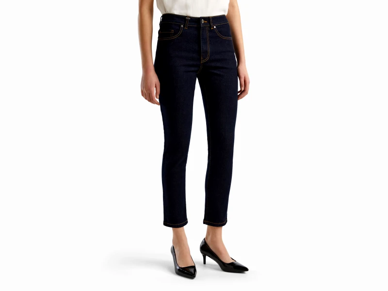 United Colors of Benetton Benetton, Τζιν Slim Fit Ψηλόμεσο, size 34, Σκουρο Μπλε, Γυναικεία