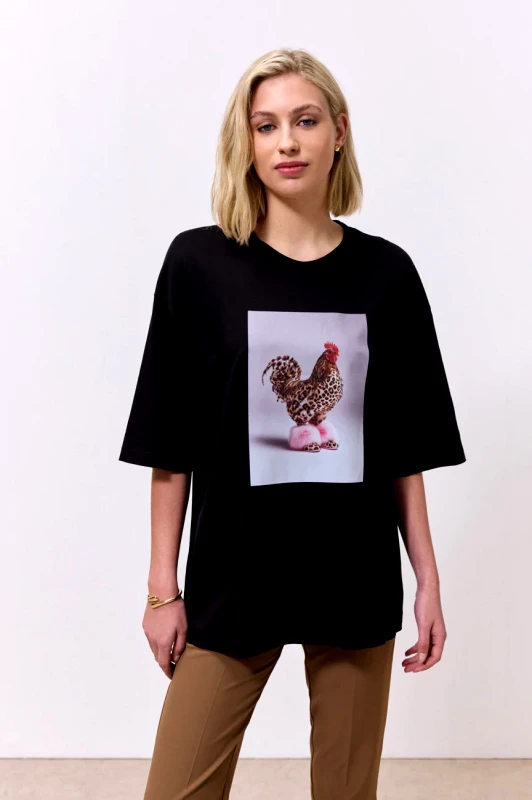 Enzzo Enzzo T-shirt Rooster - Μαύρο