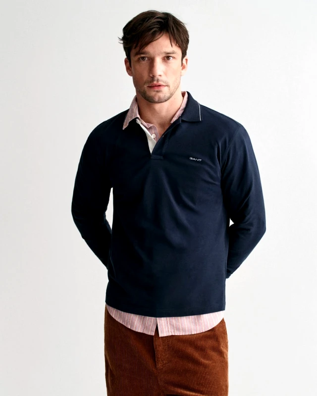 Gant Ανδρική Μακρυμάνικη Μπλούζα Polo Regular Fit σε Μπλε φωτογραφία