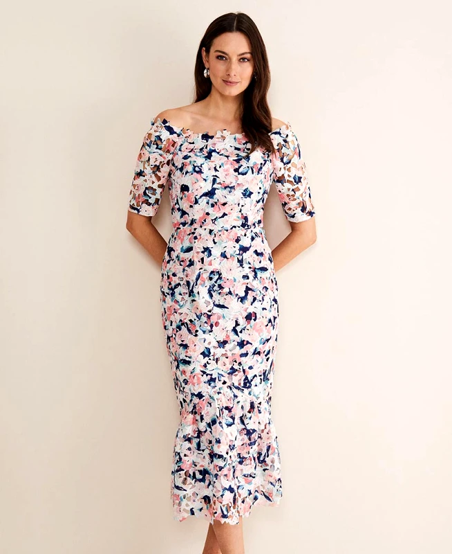 Phase Eight Φόρεμα Off Shoulder με Τύπωμα
