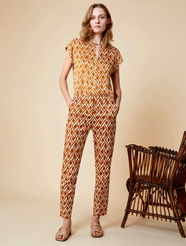 Penny Black Penny Βlack Γυναικείο Παντελόνι Slim-Fit Βαμβακερό Σατέν Καφέ Εμπριμέ