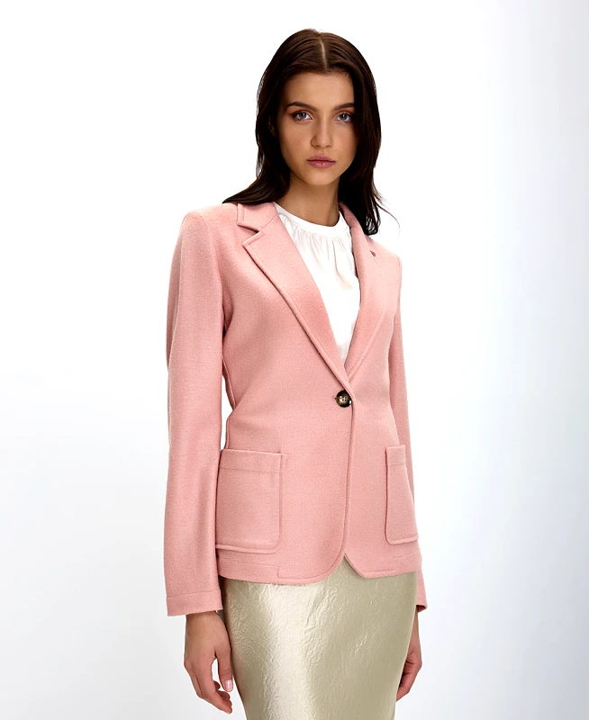 Diana D Γυναικείο Tailored Σακάκι Μάλλινο με Χρυσό Κουμπί Classic Fit σε Ροζ