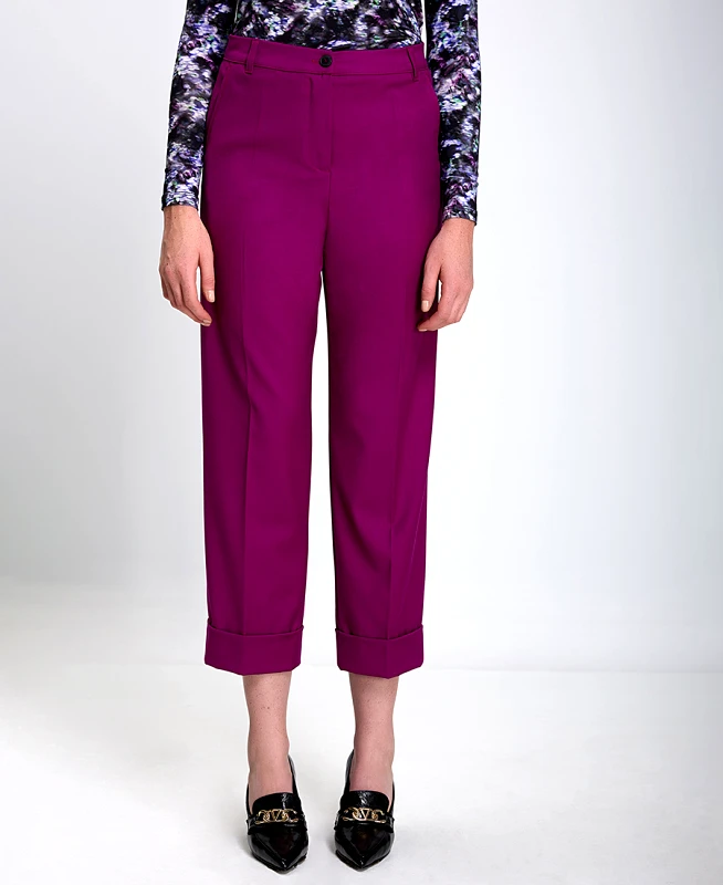 Diana D Γυναικείο Παντελόνι Capri με Ρεβέρ Τελείωμα Straight Fit σε Φούξια