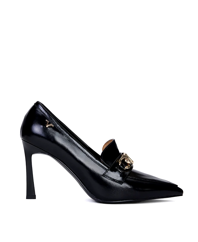 19V69 Italia 19V69 Versace 19.69 Abbigliamento Sportivo Γυναικεία Μυτερή Γόβα Δερμάτινη με Αγκράφα και Ψηλό Λεπτό Τακούνι σε Μαύρο