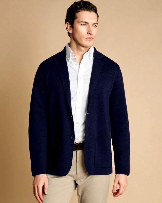 Charles Tyrwhitt Charles Tyrwhitt Ανδρική Πλεκτή Ζακέτα Merino στυλ Blazer σε Μπλε