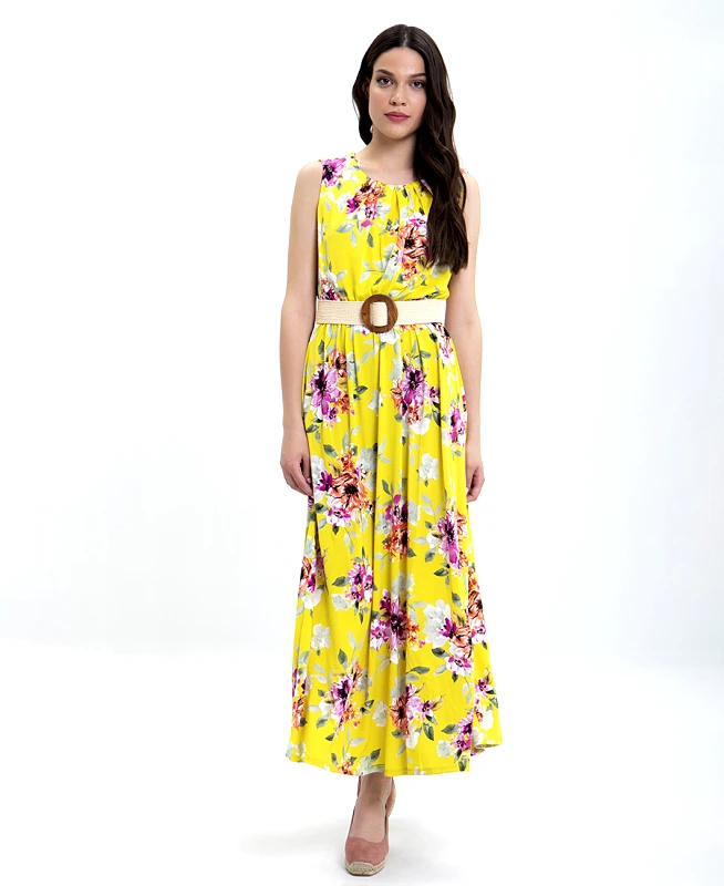 Simply Zoe Φόρεμα Floral σε Κίτρινο Εμπριμέ