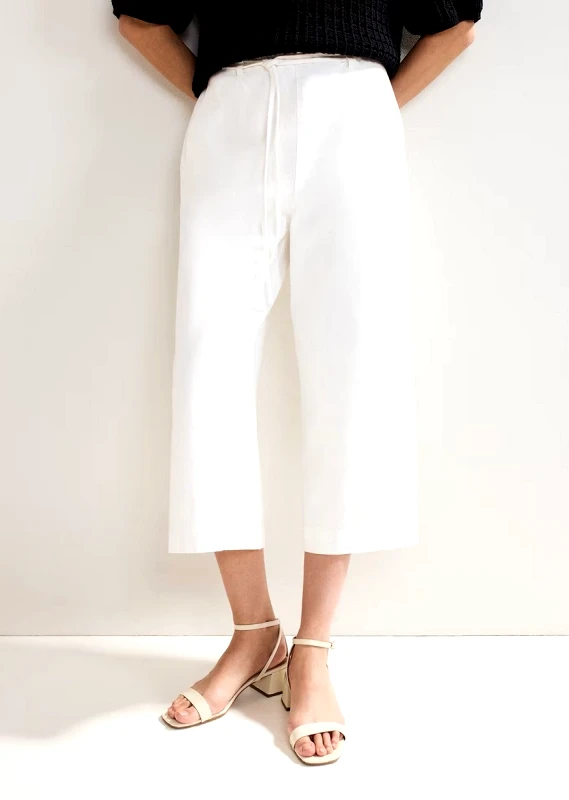 Phase Eight Phase Eight Γυναικείο Παντελόνι Culottes Βαμβακερό σε Λευκό Denim με Ζώνη Regular Fit