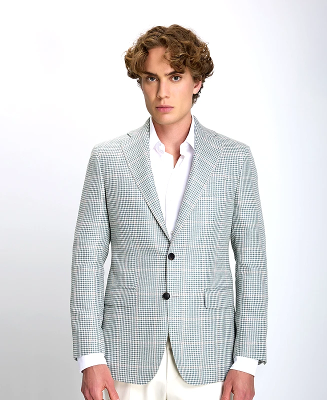 Hd X Vardas Hd X Vardas Ανδρικό Σακάκι Slim Fit Από Μείγμα Wool, Μετάξι Και Λινό Πράσινο Καρό