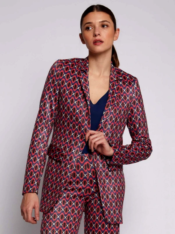Vilagallo Geometrical Printed Σακάκι Lurex σε Ροζ Εμπριμέ