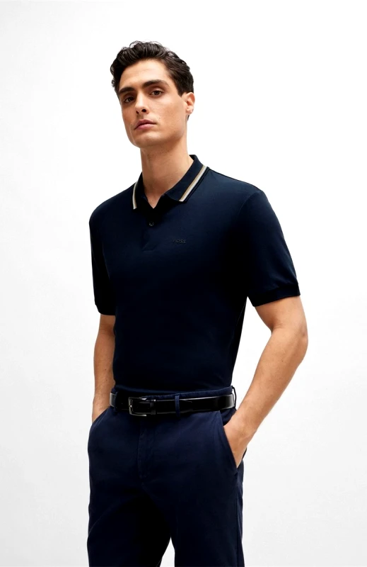 Boss Boss Ανδρικό Polo Penrose 38 Slim Fit Από Βαμβάκι Με Ριγέ Γιακά