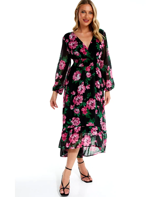 Quiz Quiz Floral Chiffon Φόρεμα σε Εμπριμέ
