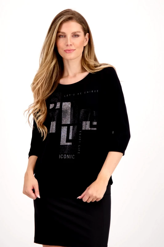 Monari Monari Μπλούζα Letter Print σε Μαύρο
