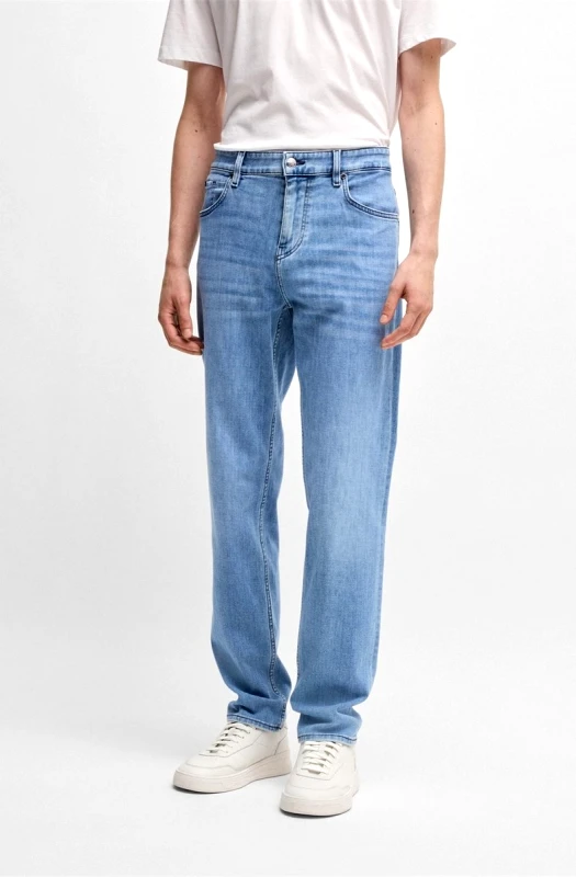 Boss Boss Ανδρικό Τζιν Regular Fit Από Βαμβάκι Με Ελαστικότητα Σε Απαλό Μπλε Ξέβαμμα