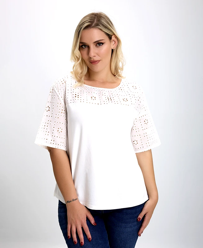 Luisa Viola PLUS SIZE - Μπλούζα Broderie σε Εκρού