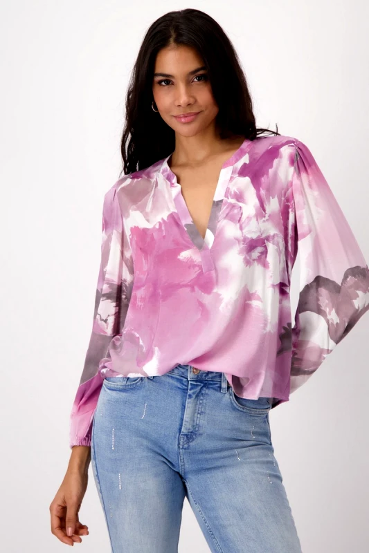 Monari Monari Γυναικεία Μπλούζα Floral Relaxed Fit σε Εμπριμέ Ροζ