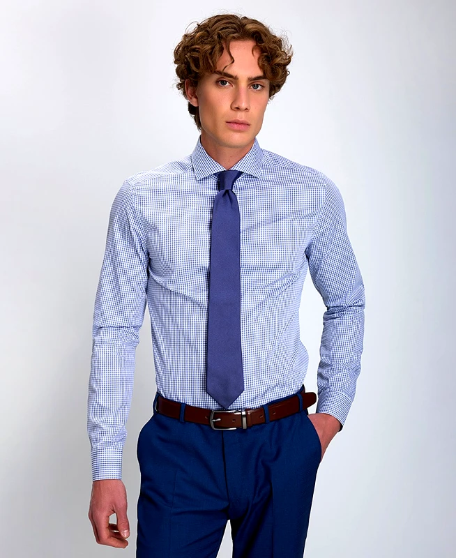 CC Collection Corneliani Corneliani Ανδρικό Πουκάμισο Slim Fit Καρό Μπλε