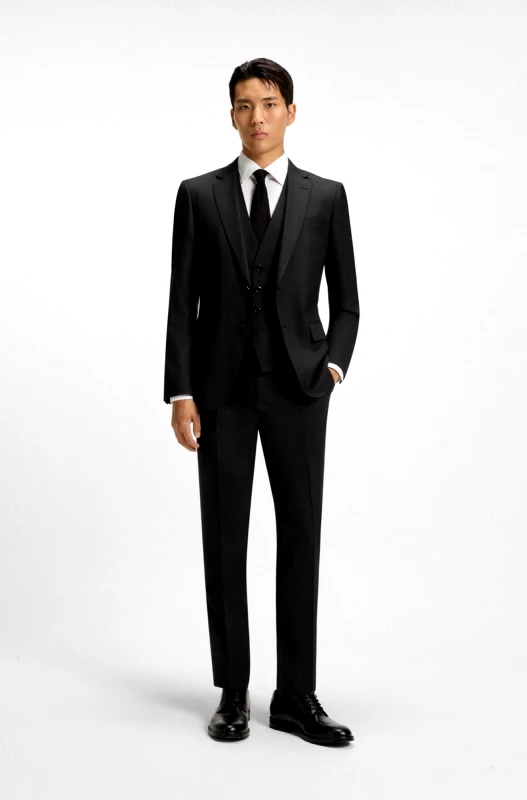 Boss Boss Ανδρικό Κοστούμι 3 Pieces Μάλλινο με Μικρομοτίβο Slim Fit