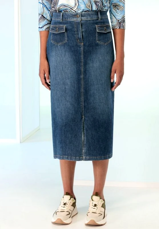 Bianca Γυναικεία Φούστα Τζιν Slim Fit Βαμβακερή Stretch Μπλε