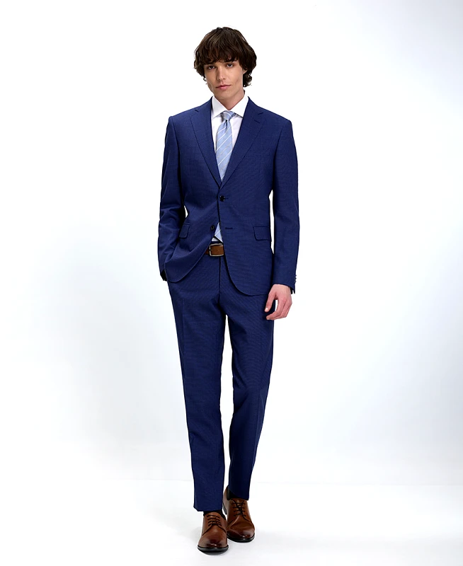 Kaiserhoff Kaiser Hoff Ανδρικό Κοστούμι Slim Fit Μάλλινο Merino Extrafine Μπλε
