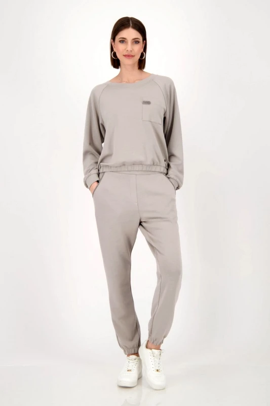 Monari Monari Γυναικείο Παντελόνι Jogger με Λάστιχο και Στρας Regular Fit σε Γκρι/Μπεζ