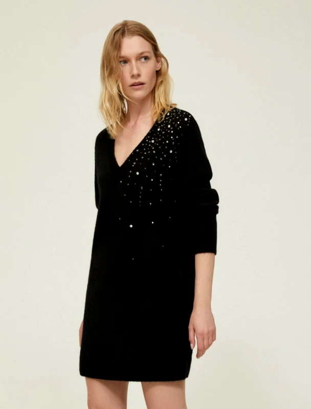 Penny Black Pennyblack Γυναικείο Πλεκτό Φόρεμα Straight Fit Με Στρας