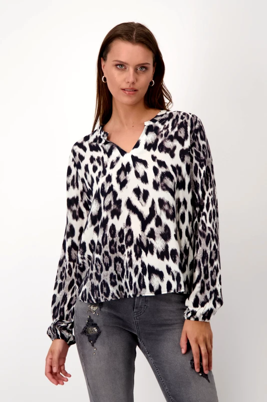 Monari Monari Γυναικεία Μπλούζα 100% Βισκόζη Animal Print Λεοπάρ