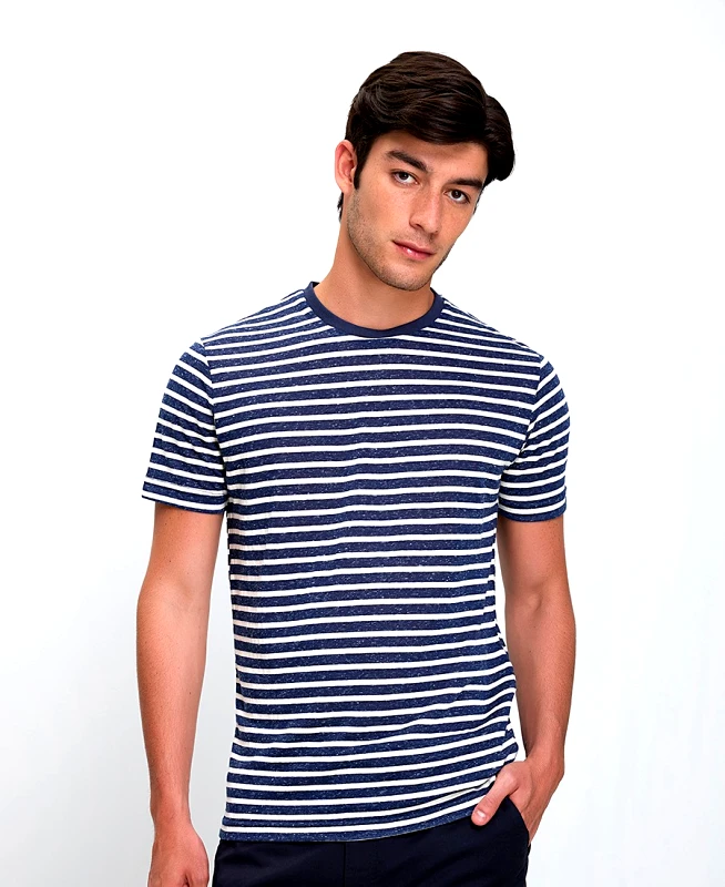 MarkUp Mark Up Ανδρικό T-shirt από Βαμβάκι και Λινό Regular Fit σε Ριγέ Μπλε