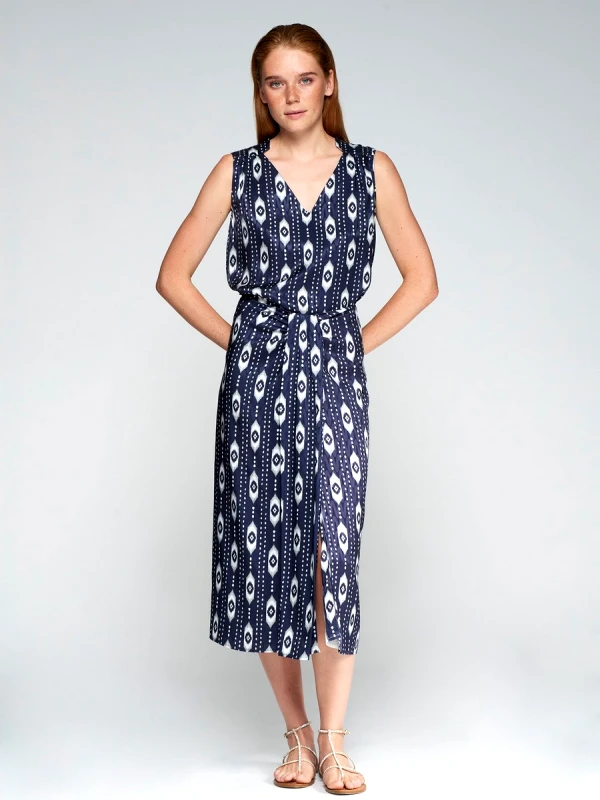 Vilagallo Vilagallo Γυναικεία Φούστα Midi με Jacquard Ikat Print Regular Fit σε Μπλε