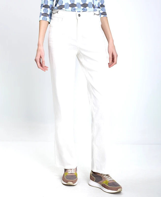 Gerry Weber Gerry Weber Γυναικείο Παντελόνι Regular Fit Βαμβακερό Με Σχέδιο Αλυσίδα Λευκό