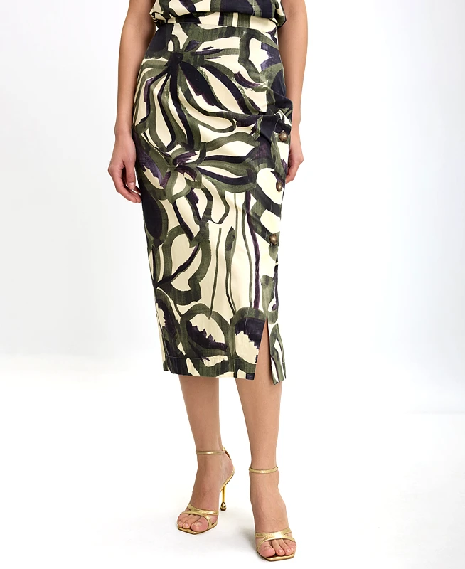 Diana D Γυναικεία Midi Φούστα Printed με Πλαϊνό Άνοιγμα Regular Fit