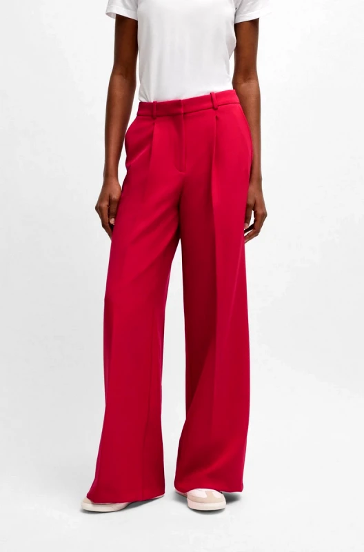 Boss Boss Γυναικείο Παντελόνι Wide-Leg Oversize Fit Από Ελαστικό Ύφασμα Με Πλαϊνές Τσέπες Pink