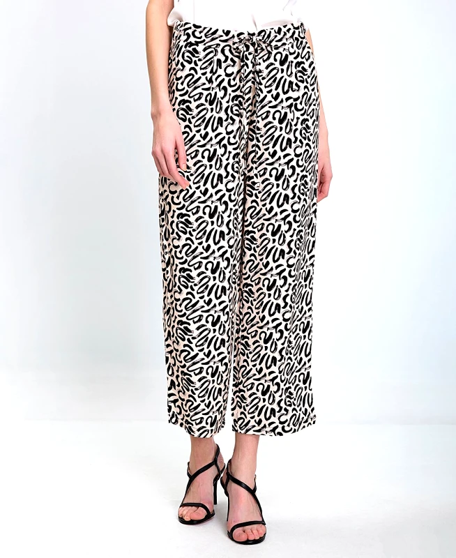 Clarina Γυναικείο Παντελόνι Wide Leg Με Animal Print Και Κορδόνι