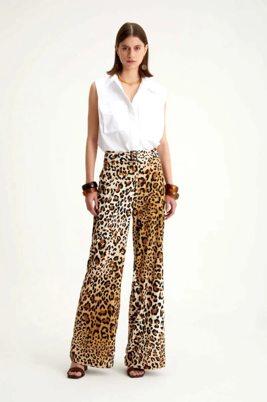 Caractere Caractere Γυναικείο Παντελόνι Wide Leg Με Animal Print Και Ζώνη