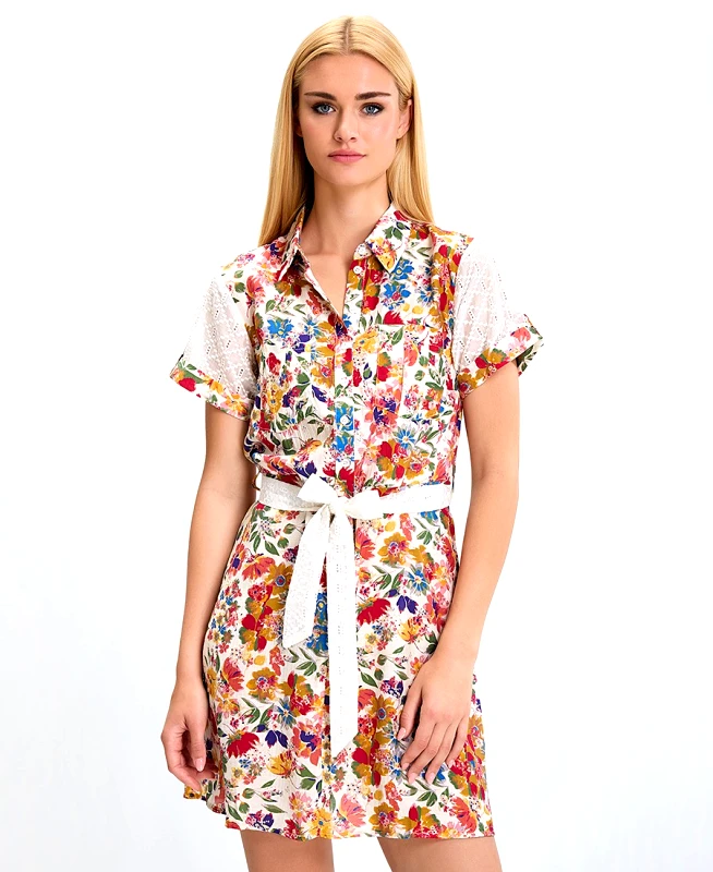 Luna Llena Luna Llena Γυναικείο Σεμιζιέ Φόρεμα Mini με Ζώνη και Floral Print Regular Fit σε Εμπριμέ