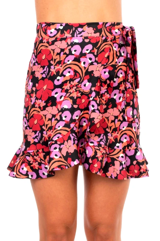 Emmanuela Swimwear Emmanuela Swimwear Γυναικεία Mini Φούστα Wrap με Βολάν Floral Regular Fit σε Εμπριμέ Ροζ